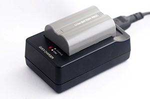 Image of a a lithium battery on a charger